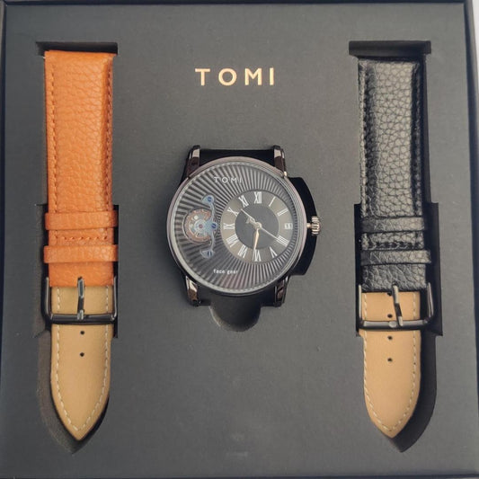 Men's Quartz Watch Set with 2 Straps Stainless Steel