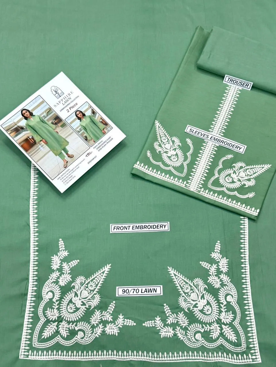 Green Embroidered 2-Piece Lawn Suit for Women