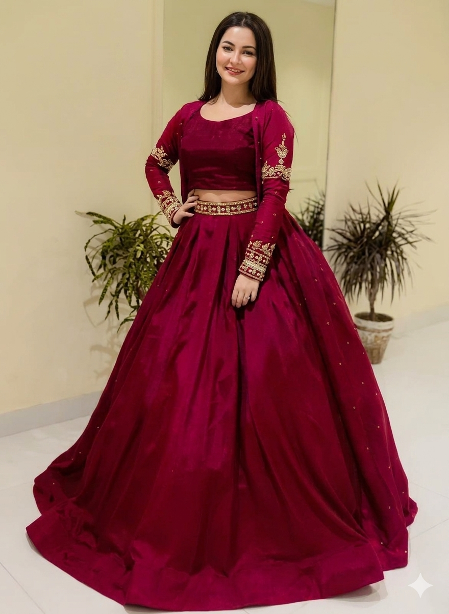 Maroon Shamoz Silk Gown Suit for  Wear
