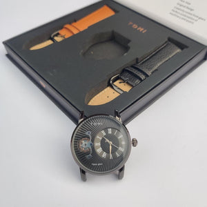 Men's Quartz Watch Set with 2 Straps Stainless Steel