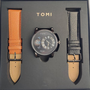 Men's Quartz Watch Set with 2 Straps Stainless Steel
