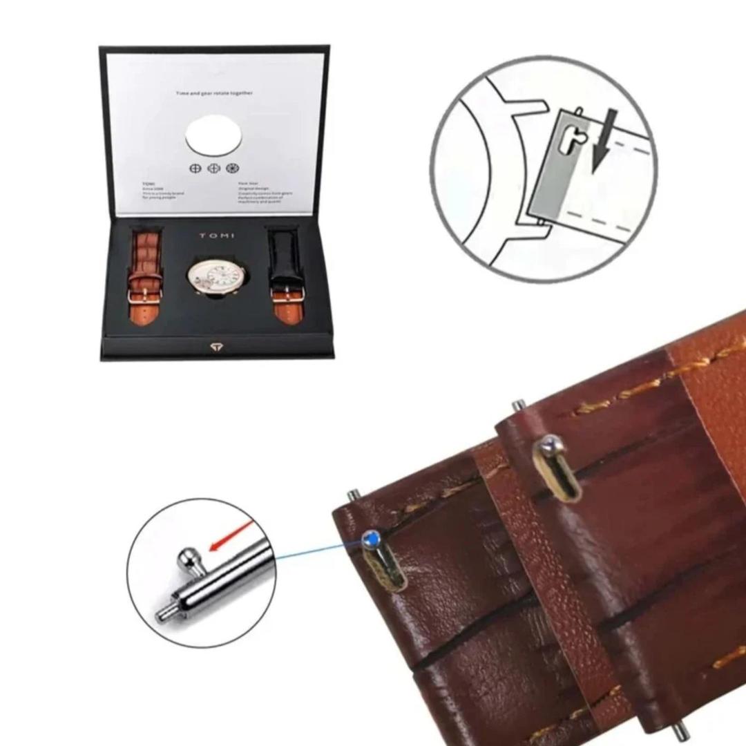 Men's Quartz Watch Set with 2 Straps Stainless Steel