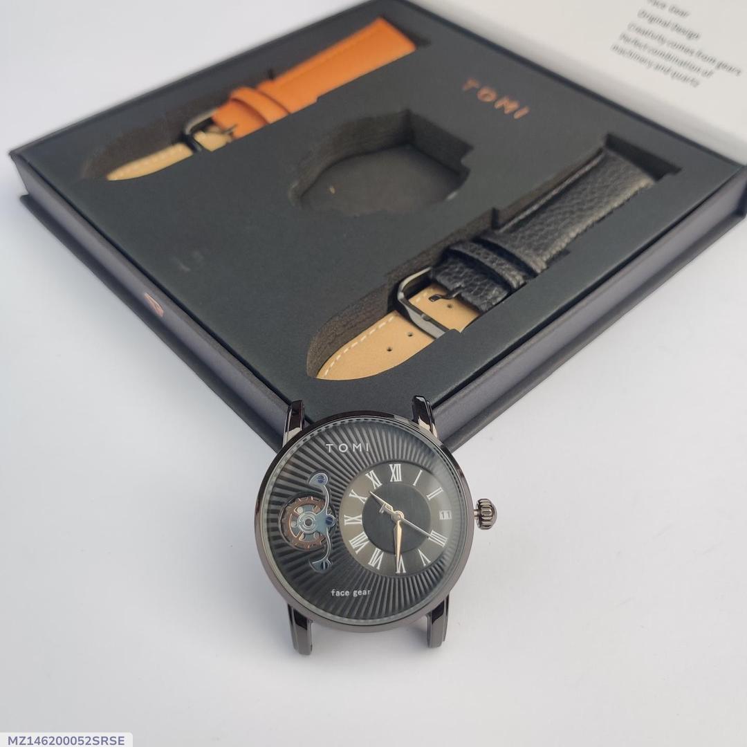 Men's Quartz Watch Set with 2 Straps Stainless Steel