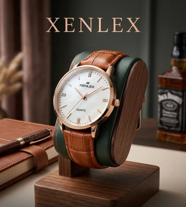Men's Leather Watch with Green Strap & Gold Dial
