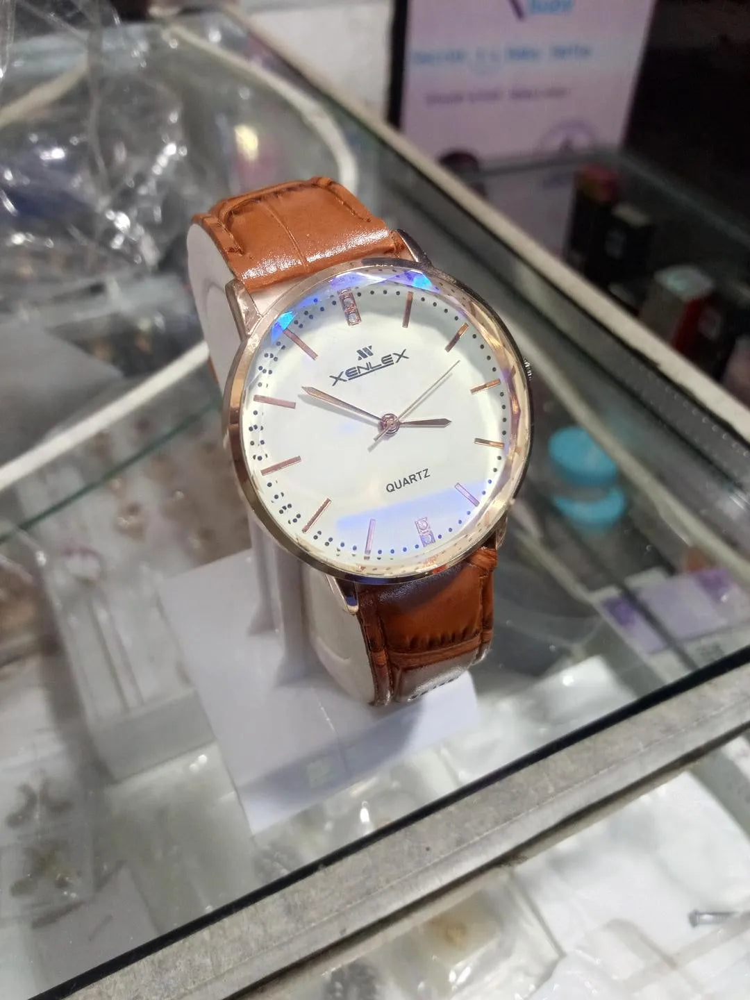 Men's Leather Watch with Green Strap & Gold Dial