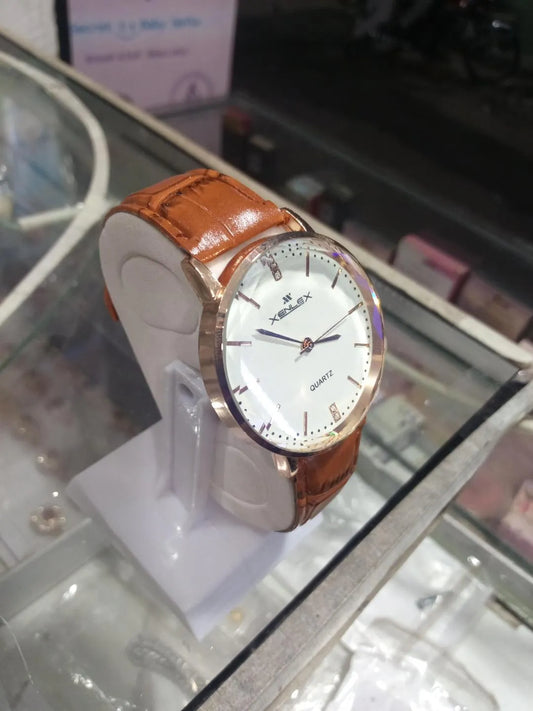 Men's Leather Watch with Green Strap & Gold Dial