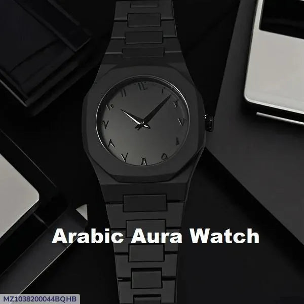Arabic Aura Black Watch for Men Women with Digital Hands