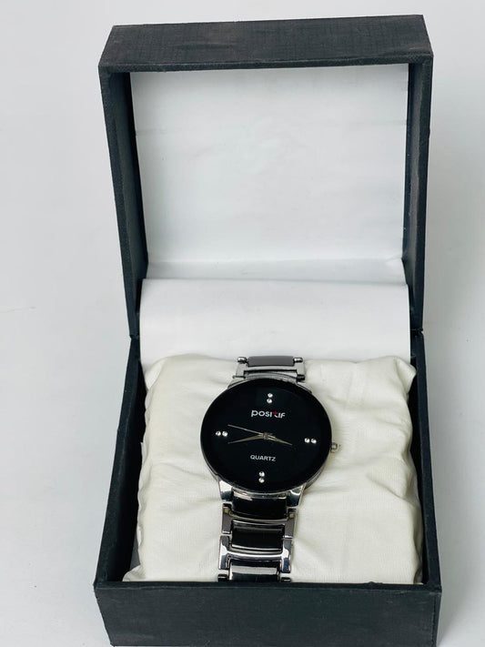 Men's Stainless Steel Black Dial Quartz Watch 50ml