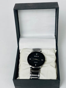 Men's Stainless Steel Black Dial Quartz Watch 50ml