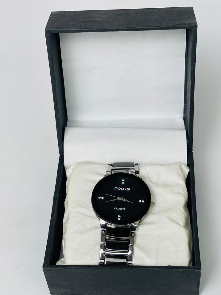 Men's Stainless Steel Black Dial Quartz Watch 50ml