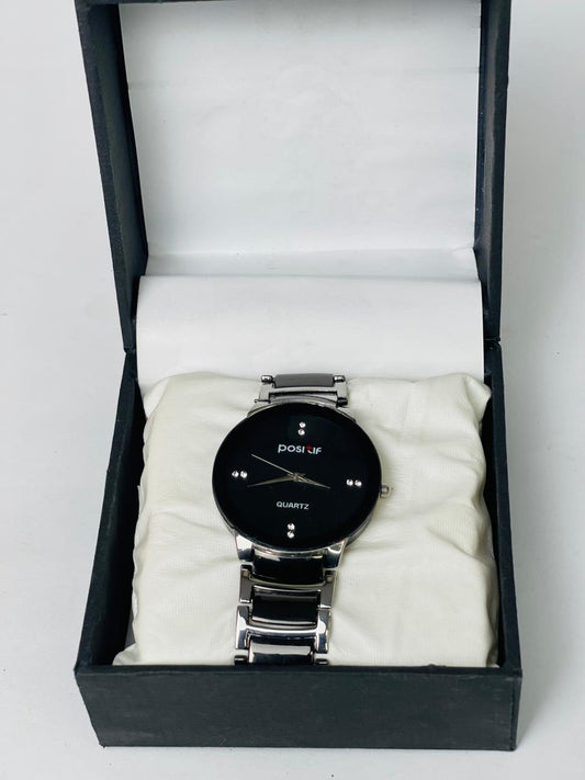 Men's Stainless Steel Black Dial Quartz Watch 50ml