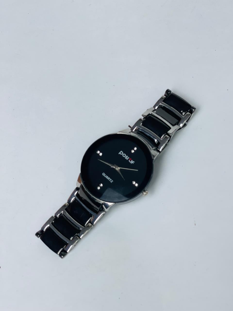 Men's Stainless Steel Black Dial Quartz Watch 50ml