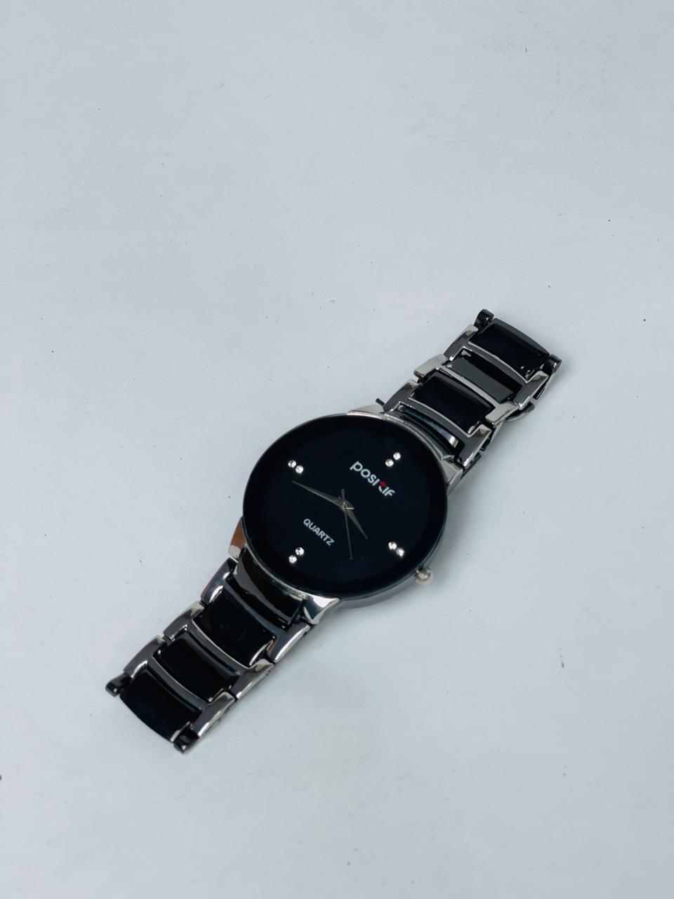 Men's Stainless Steel Black Dial Quartz Watch 50ml