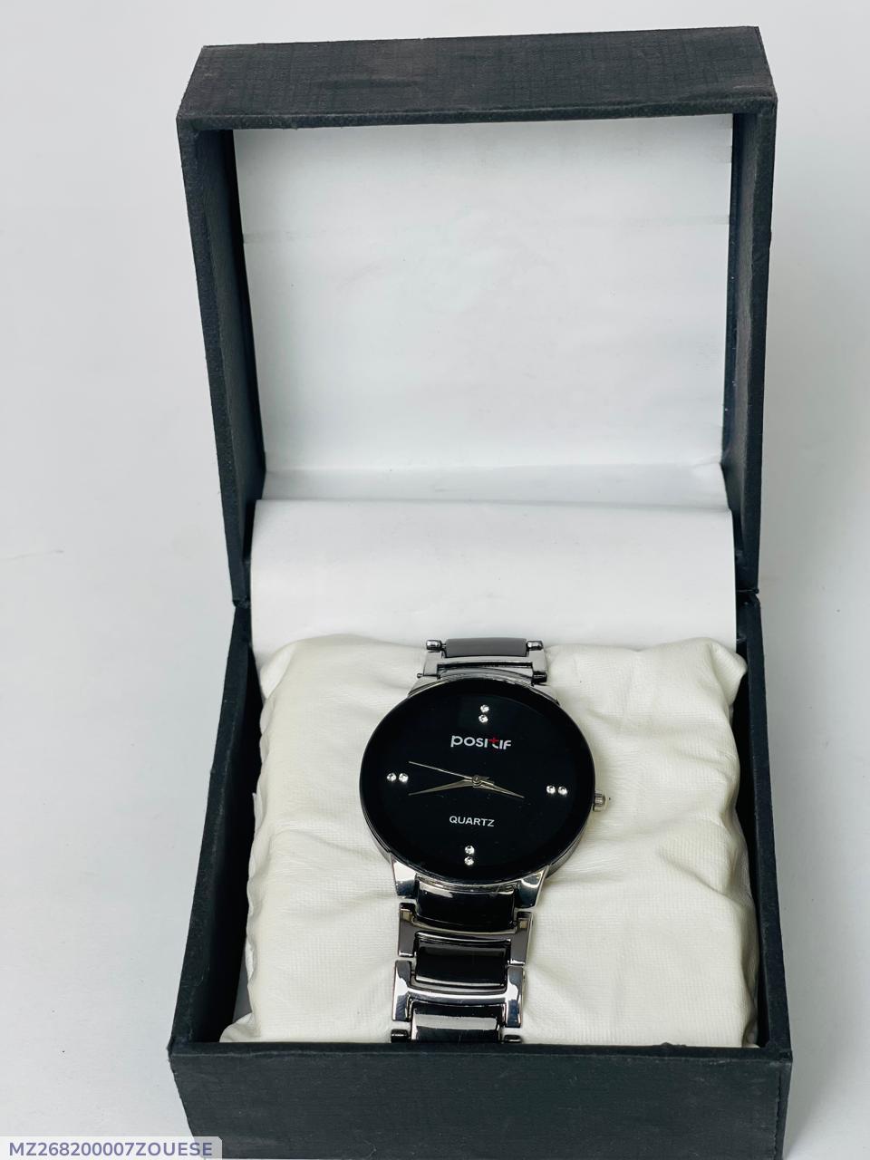 Men's Stainless Steel Black Dial Quartz Watch 50ml
