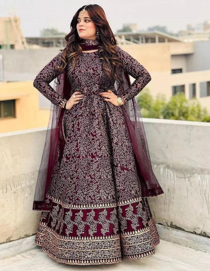 Women Katan Silk Printed Maxi Suit Set 3 Piece Regular