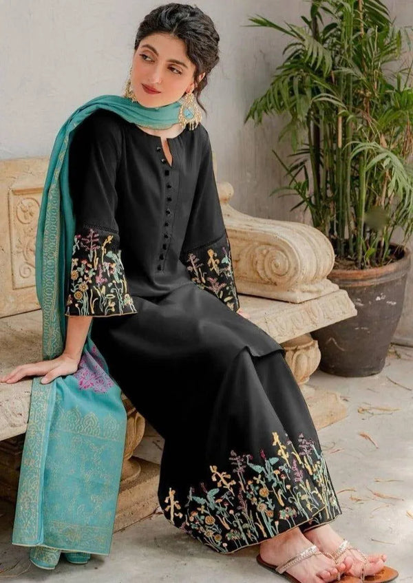 Black Embroidered 3-Piece Lawn Suit with Dupatta